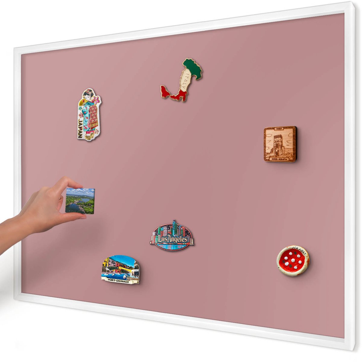 Artprintcave Roze Magneetbord mit Witte Lijst - 100x70 cm - Pastelroze Notitiebord - Minimalist Magneet Bord mit Frame - Achtergronden En Patronen