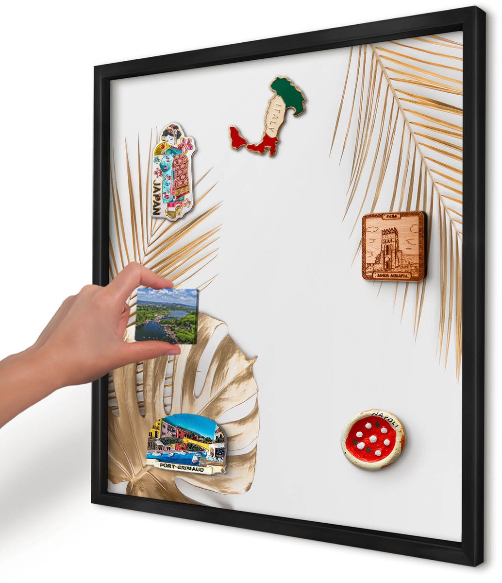 Artprintcave Wit Magneetbord mit Zwart Frame - 50x50 cm - Elegante Bladeren Magnetische Organizer - Minimalist Notitiebord - Bloemen En Planten