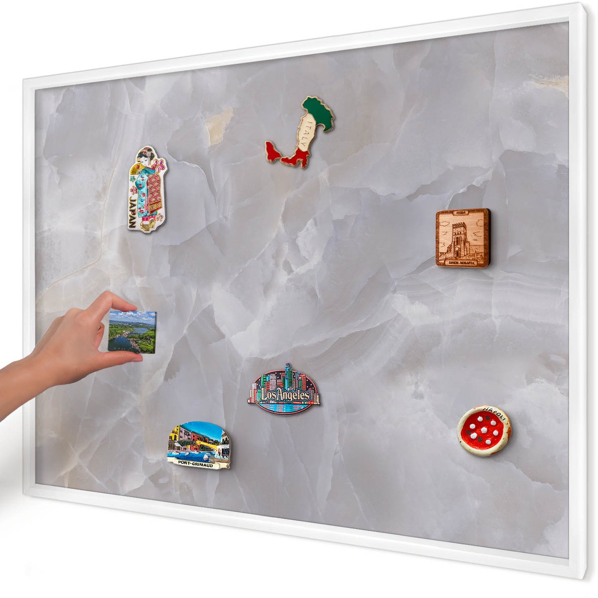 Artprintcave Grijs Magneetbord mit Witte Lijst - 100x70 cm - Grijze Elegantie Bord Voor Magneten - Minimalist Magneetbord Voor Foto's - Texturen