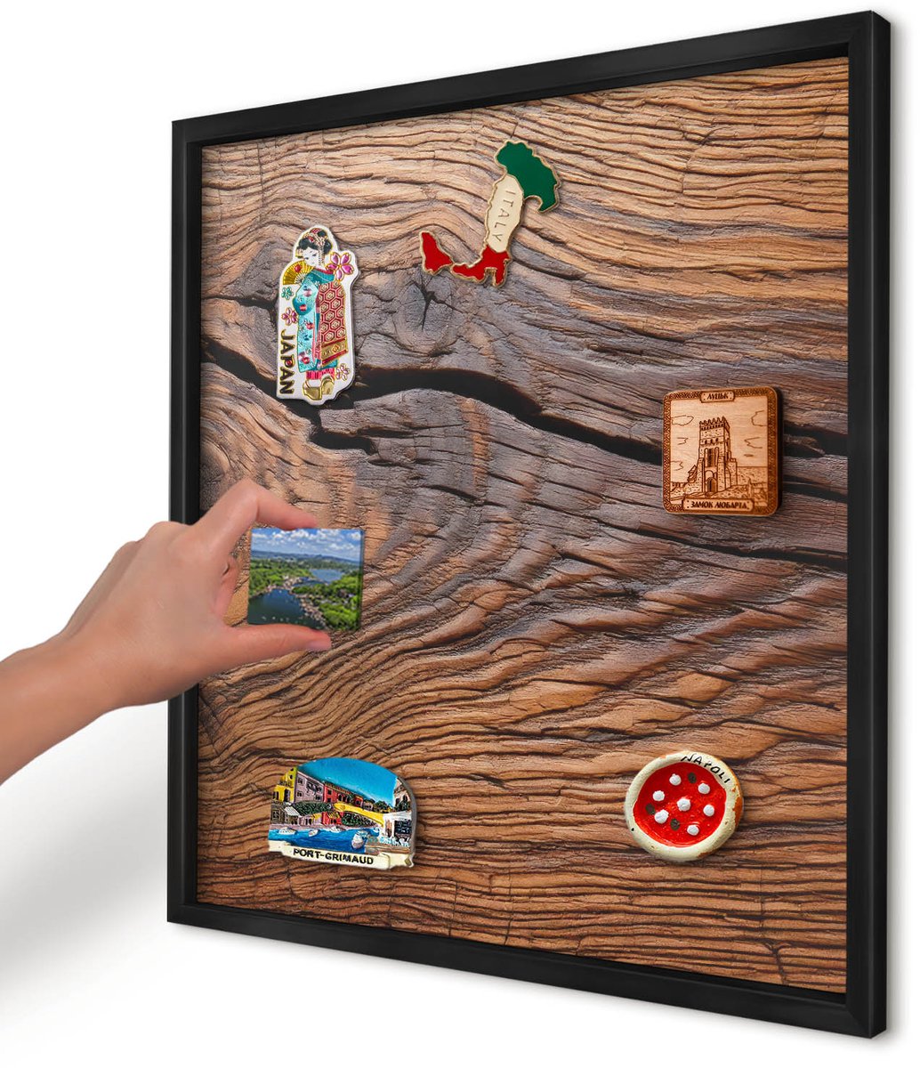 Artprintcave Bruin Magneetbord mit Zwart Frame - 50x50 cm - Houtstructuur Magnetisch Bord - Rustiek Bord Voor Magneten - Texturen