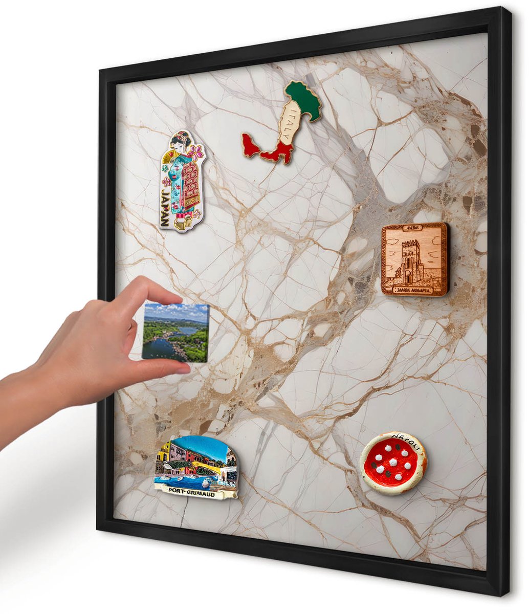Artprintcave Wit Magneetbord mit Zwart Frame - 50x50 cm - Marmeren Elegantie Magnetisch Bord Voor Magneten - Minimalist Magneetbord Voor Foto's - Texturen