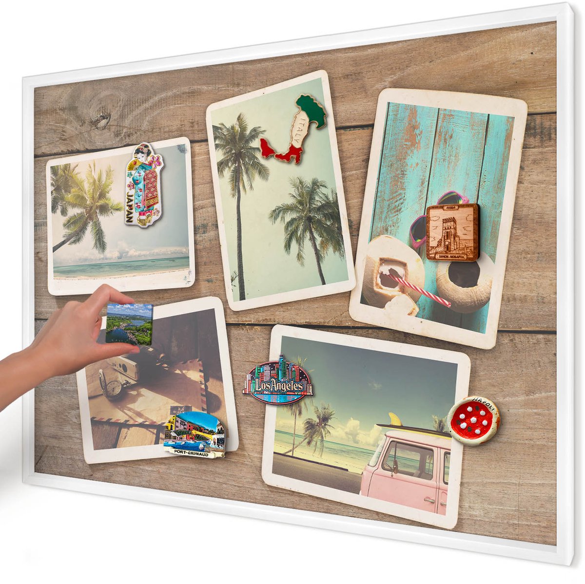 Artprintcave Beige Magneetbord mit Witte Lijst - 100x70 cm - Vakantienostalgie Magneetbord Voor Keuken - Vintage Magneetbord Voor Foto's - Natuur