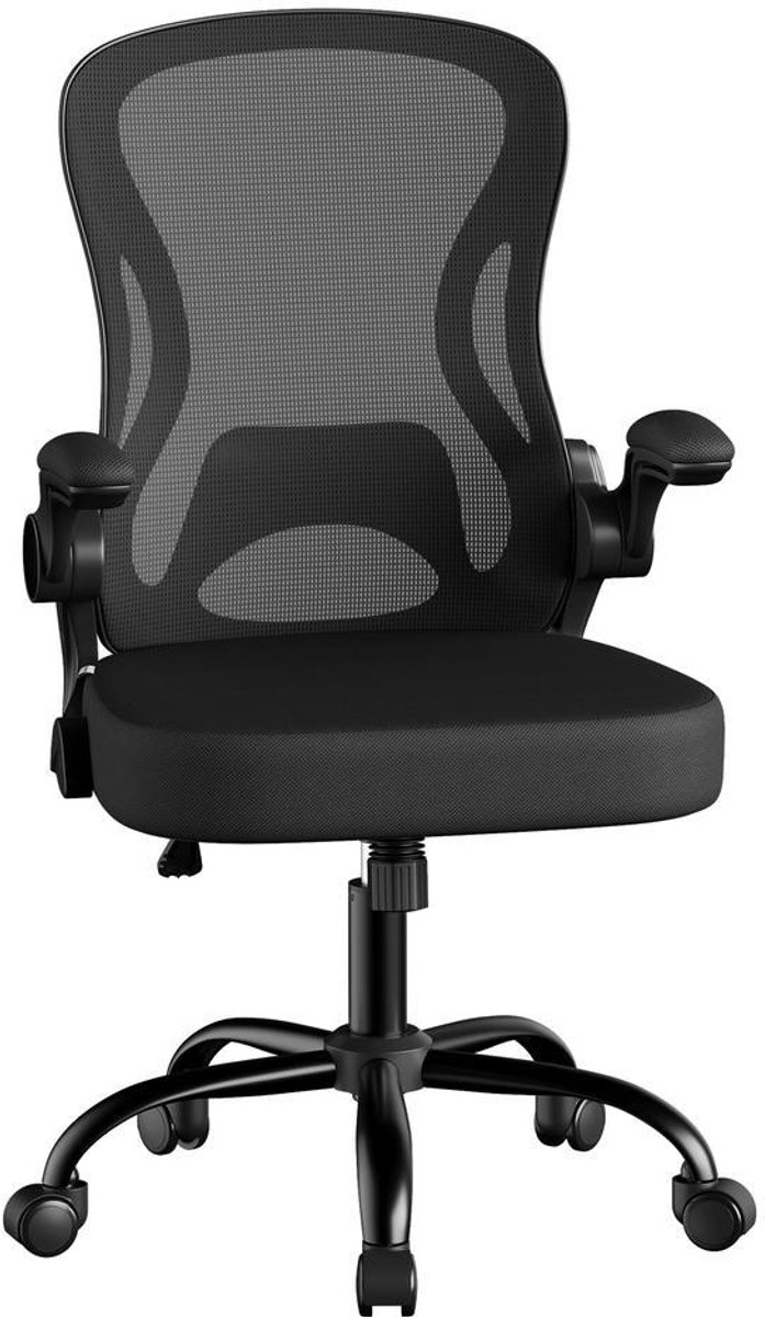 Stoel met mesh-bekleding - Ergonomische bureaustoel - Bureaustoel met schommelfunctie - Zwart