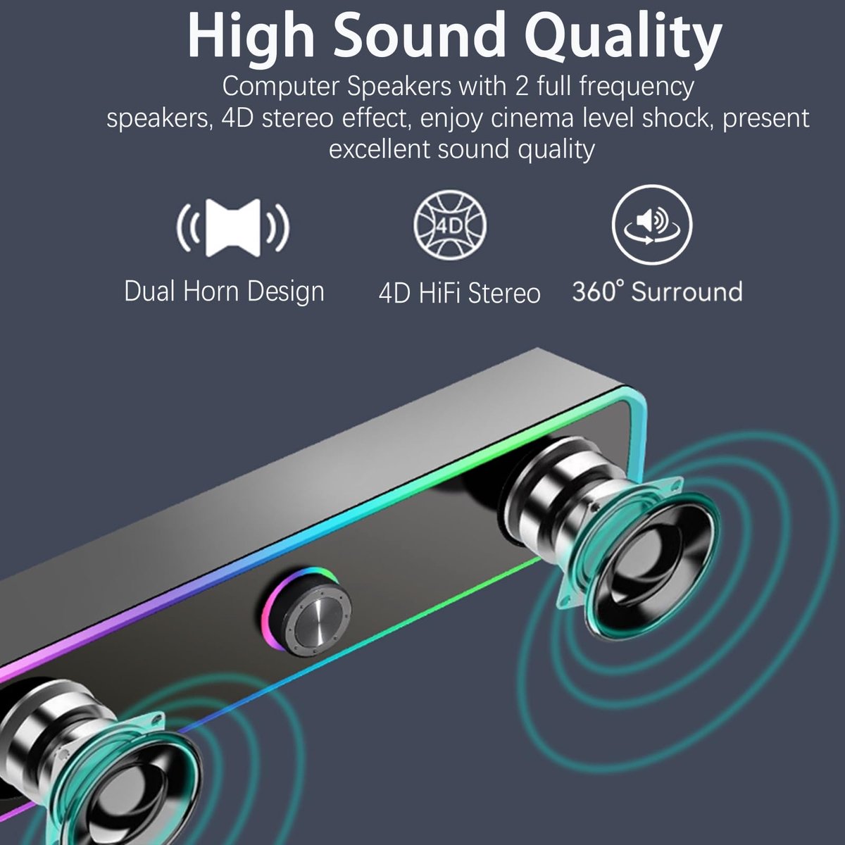 SnelShoppen - PC-luidsprekers, USB-luidsprekers voor desktop, gaming-soundbar met RGB-licht, Bluetooth- en USB-verbinding, 3,5 mm bekabelde luidspreke