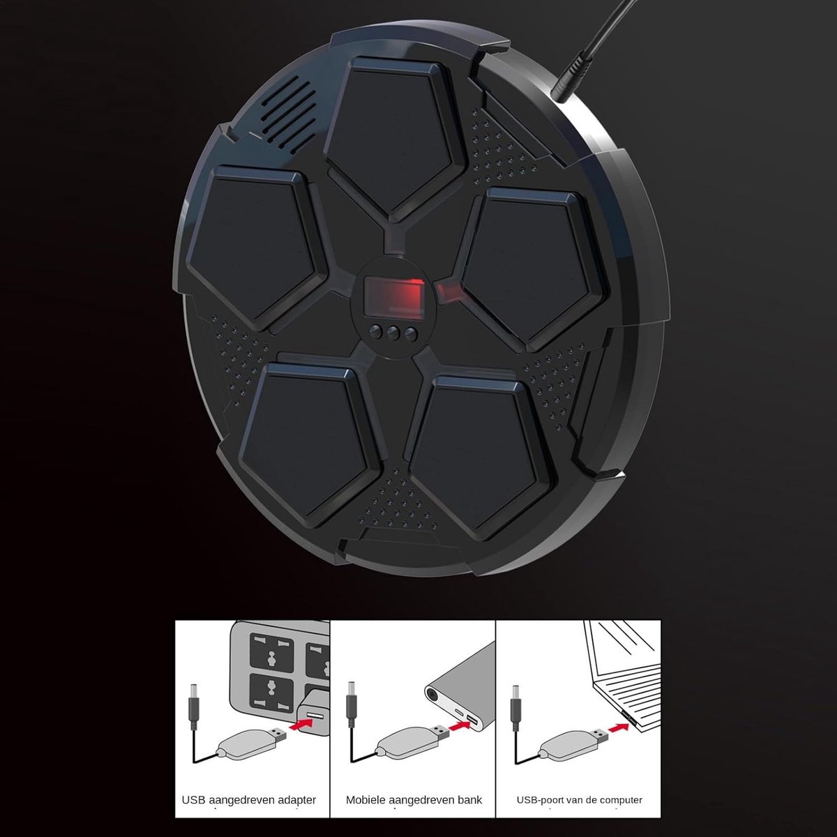 Elektrisch Bokshoofd - Muziek Bokstrainer Wandmontage - Thuis Workout - Interactieve Muziekervaring - 32x5x31.5 cm - Zwart