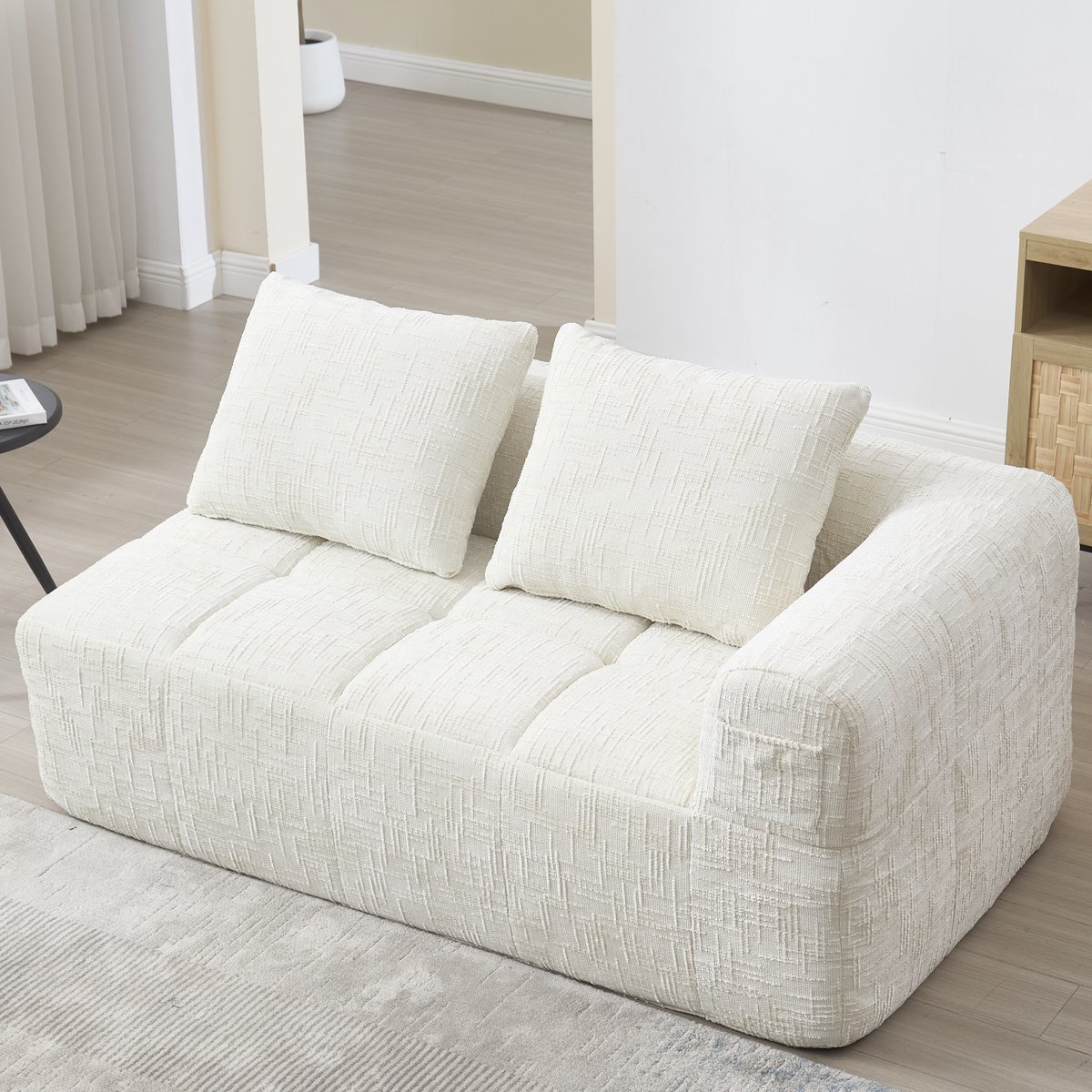 2 Zitsbank Chenille - Zachte Bank Met Kussens - Moderne Sofa Voor Woonkamer - Beige