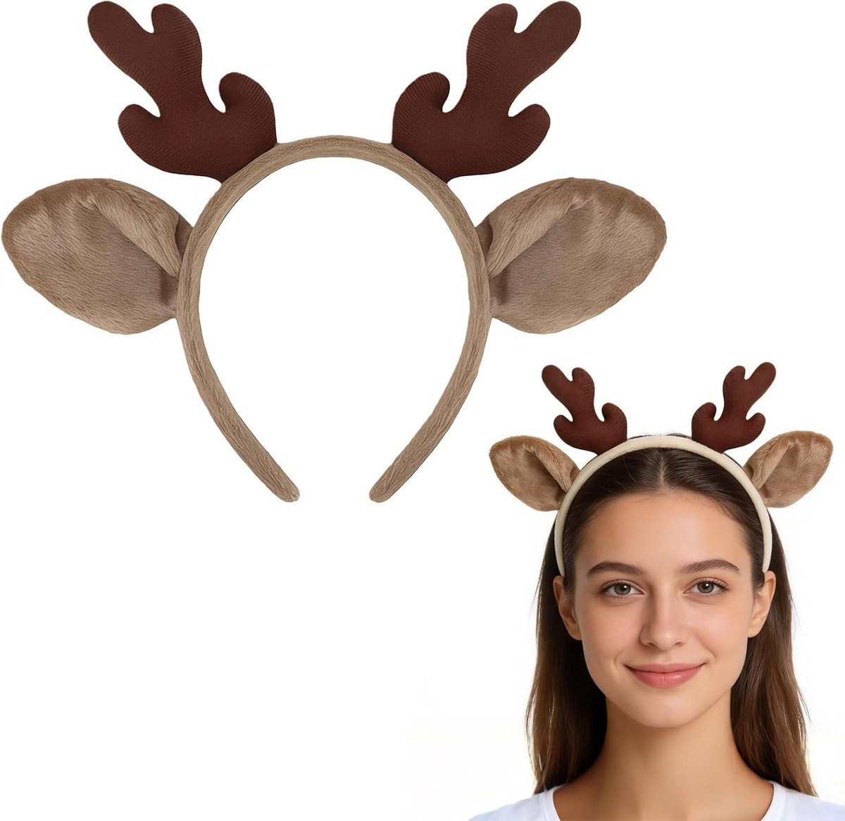 Vrouwelijk Hert Kostuum met Zachte Antlers en Dierlijke Oren voor Kerst en Halloween Cosplay, Perfect voor Feestjes en Theatrale Optredens