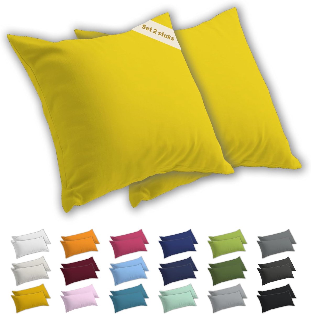 SnelShoppen - Kussenhoezen 60x60 cm Set van 2 - 100% Zachte en Ademende Jersey Katoen met YKK Rits - Zongeel voor Thuis, Camping of Feestjes
