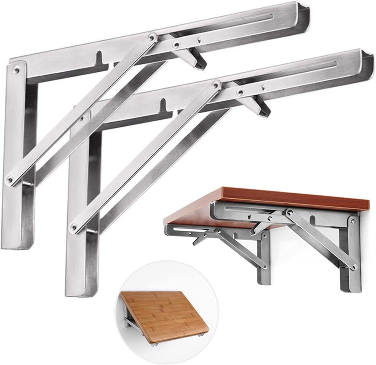 SnelShoppen - Vouwbare Planksteunen 30cm RVS Vouwbare Console 2 Stuks Muursteun Plankhouder 150lbs - Ideaal voor Keuken, Tuin of Garage