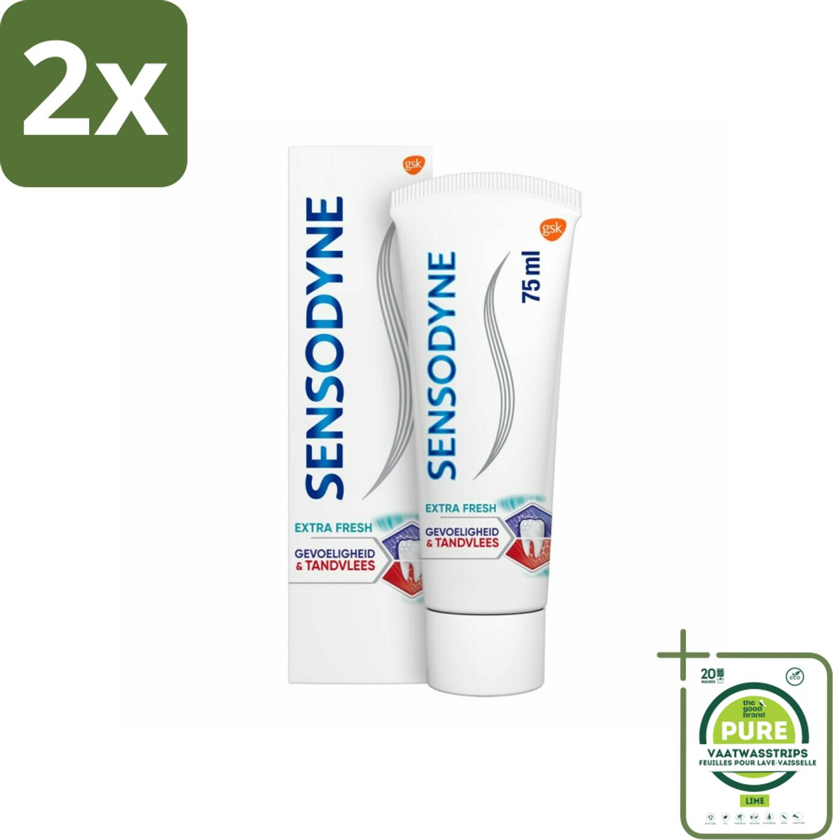 Sensodyne - Tandpasta - Gevoeligheid & Tandvlees - Extra Fresh - 75 ml - Voordeelverpakking - 2 stuks - Tandpasta gevoelige tanden - Tandvleesproblemen