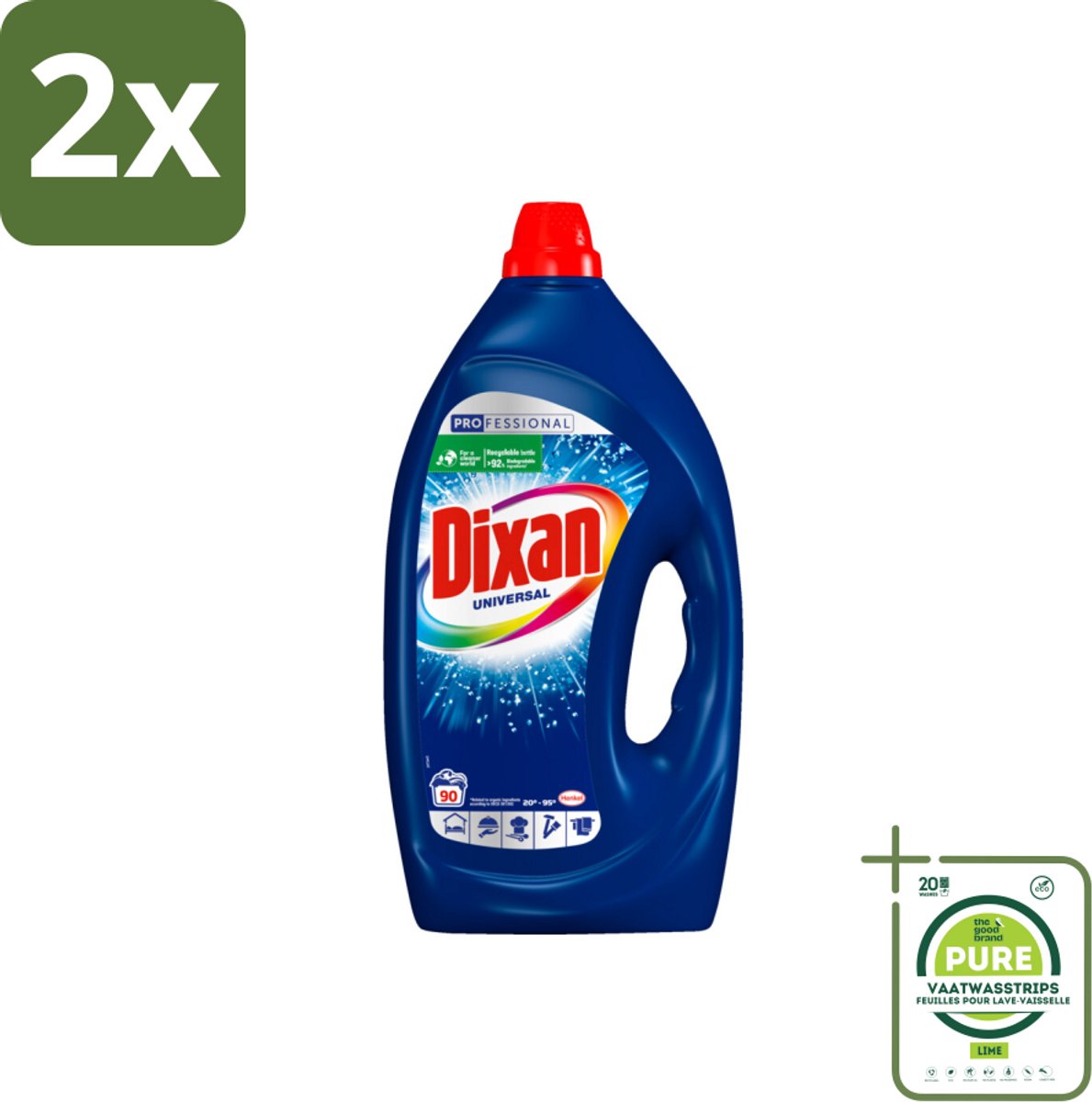 Dixan - Vloeibaar wasmiddel - Alle Kleuren - 90 wasbeurten - Voordeelverpakking - 2 stuks - Wasgel - Vloeibaar wasmiddel
