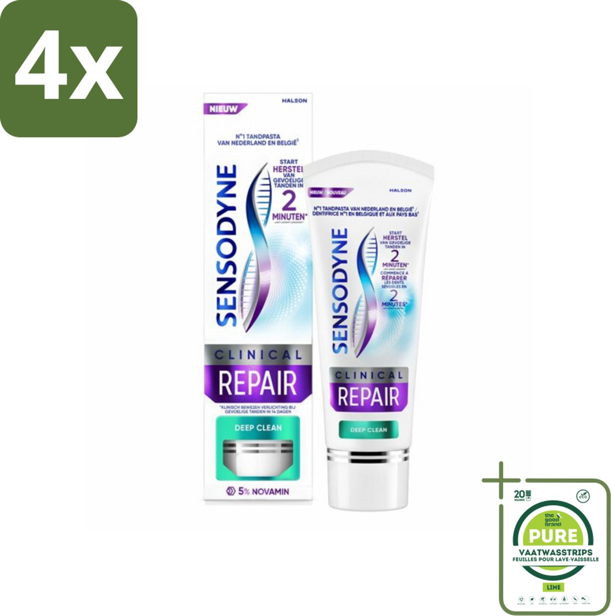 Sensodyne - Tandpasta - Clinical Repair - Deep Clean - Grondige Reiniging - 75 ml - Voordeelverpakking - 4 stuks - Gevoelige tanden - Tandpasta