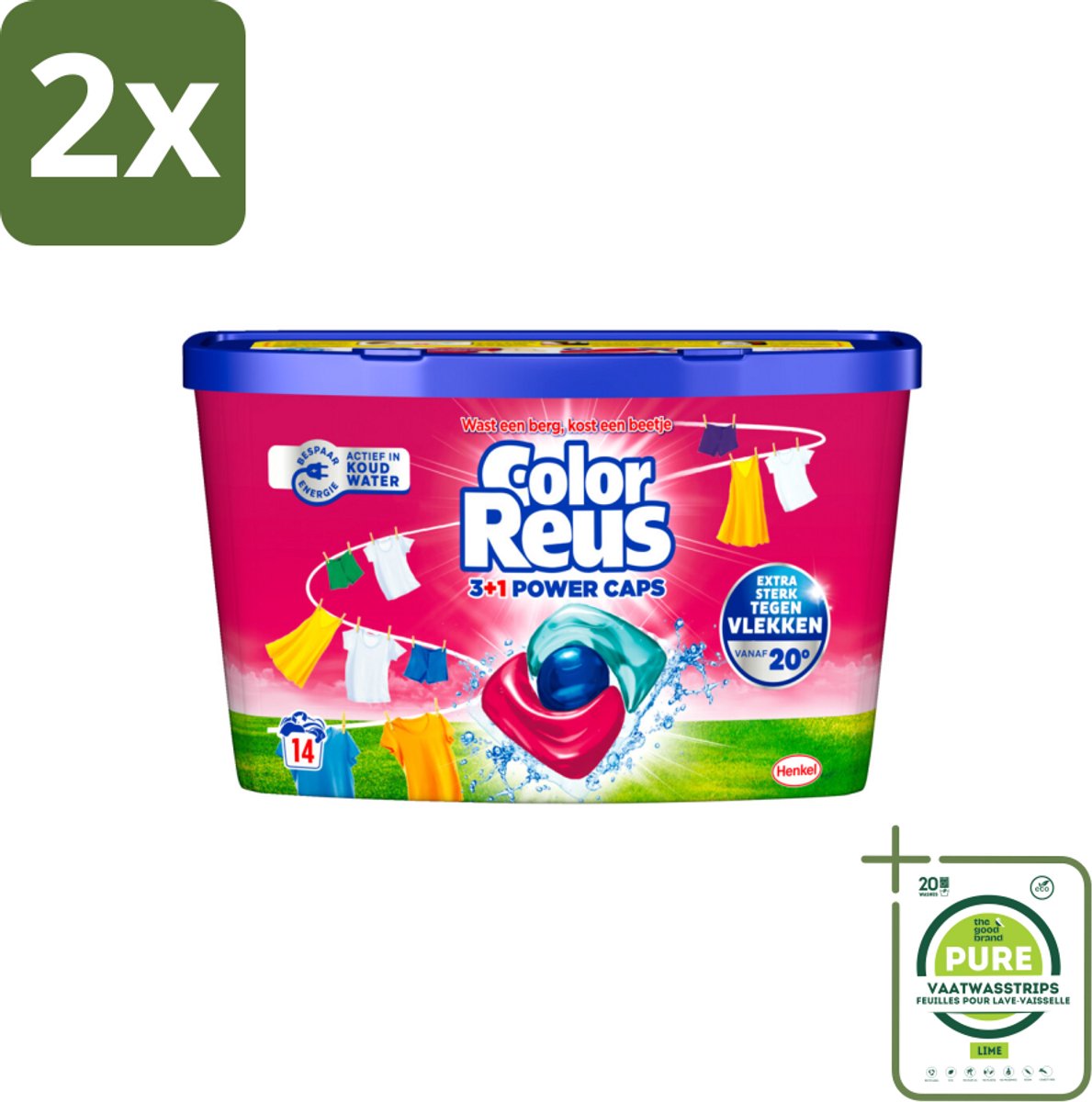 Color Reus - 3+1 Power Caps - Gekleurde Was - 14 Wasbeurten - Voordeelverpakking - 2 stuks - Wascapsules - Gekleurde was