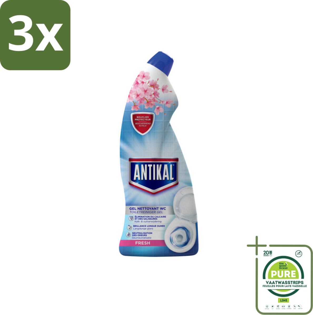 3 x Antikal Fresh - Toiletreiniger - Kalkverwijderend - Verfrissende Geur - 750 ml - Grootverpakking - Toilet Schoonmaak - Kalkverwijderaar - Toilet Reiniger - Wc Gel - Frisse Geur