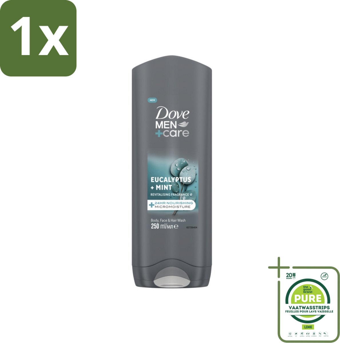 1 x Dove Men+Care Douchegel - Eucalyptus & Mint - 250 ml - Douchegel - Mannen - Verzorging - Hydratatie - Eucalyptus