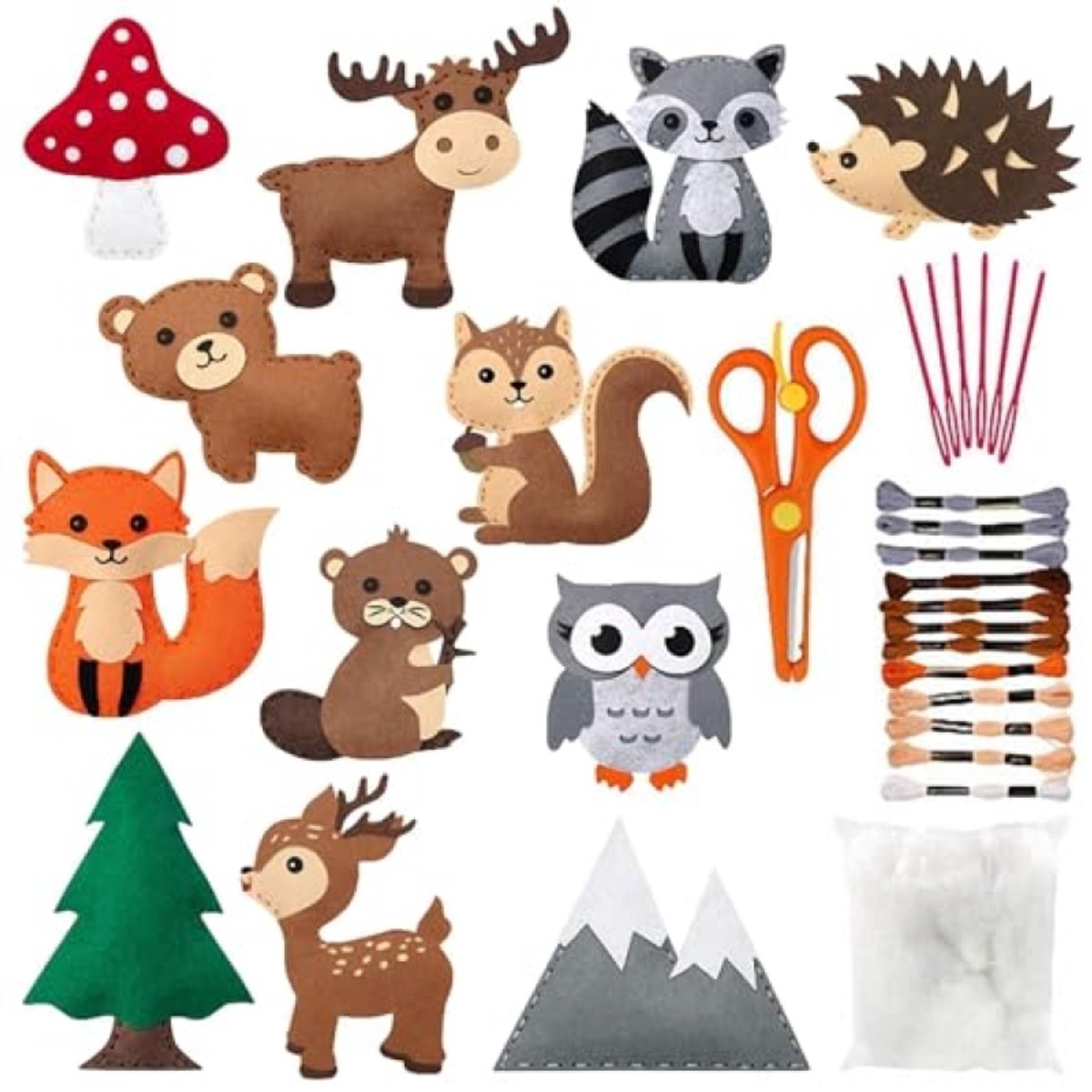 Huis Geluk Naaiset voor kinderen - Viltdieren knutselpakket - DIY naaiset dieren - Beginners naaien viltset - Pedagogische naaikit met 12 diervormen