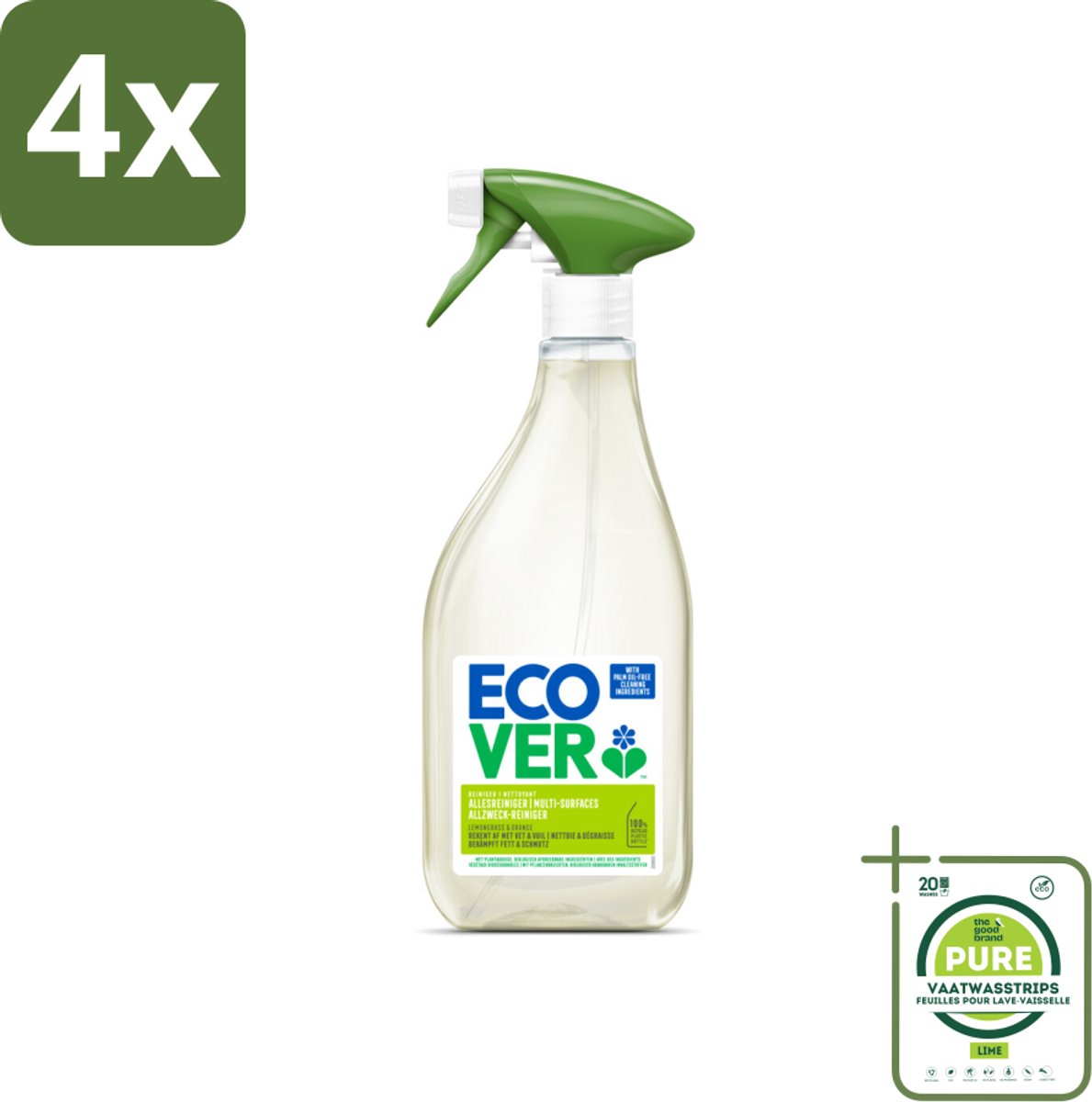Ecover - Allesreiniger Spray - Citroengras & Sinaasappel - 500 ml - Voordeelverpakking - 4 stuks - Allesreiniger - Schoonmaakspray