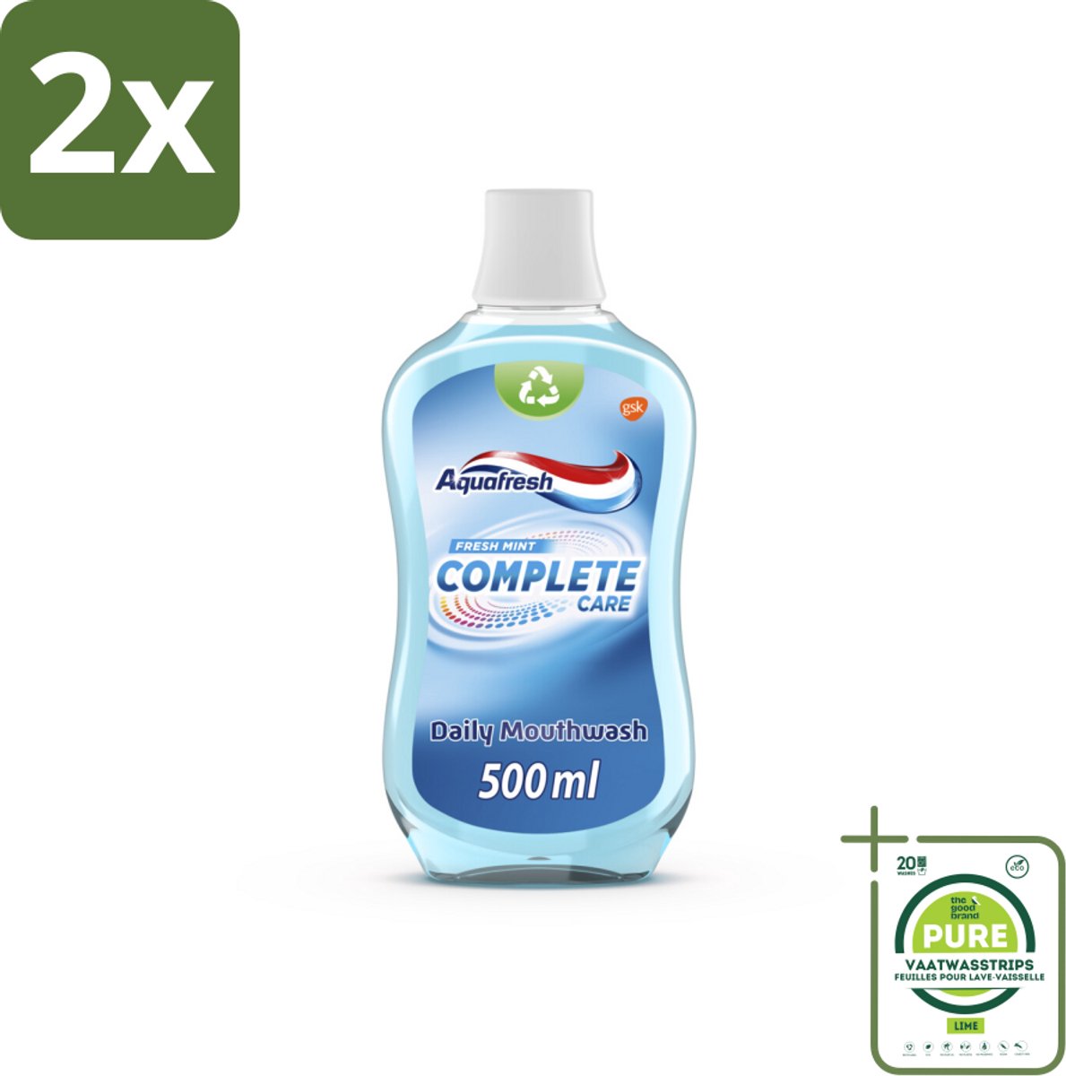 Aquafresh Complete Care Mondwater - Fresh Mint - 500 ml - Voordeelverpakking - 2 stuks - Mondwater - Tandenpoeder