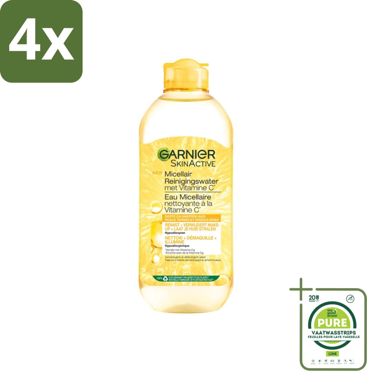 Garnier - SkinActive - Micellair Water - Vitamine C - Reinigingswater - 400 ml - Voordeelverpakking - 4 stuks - Micellair water - Reinigingswater