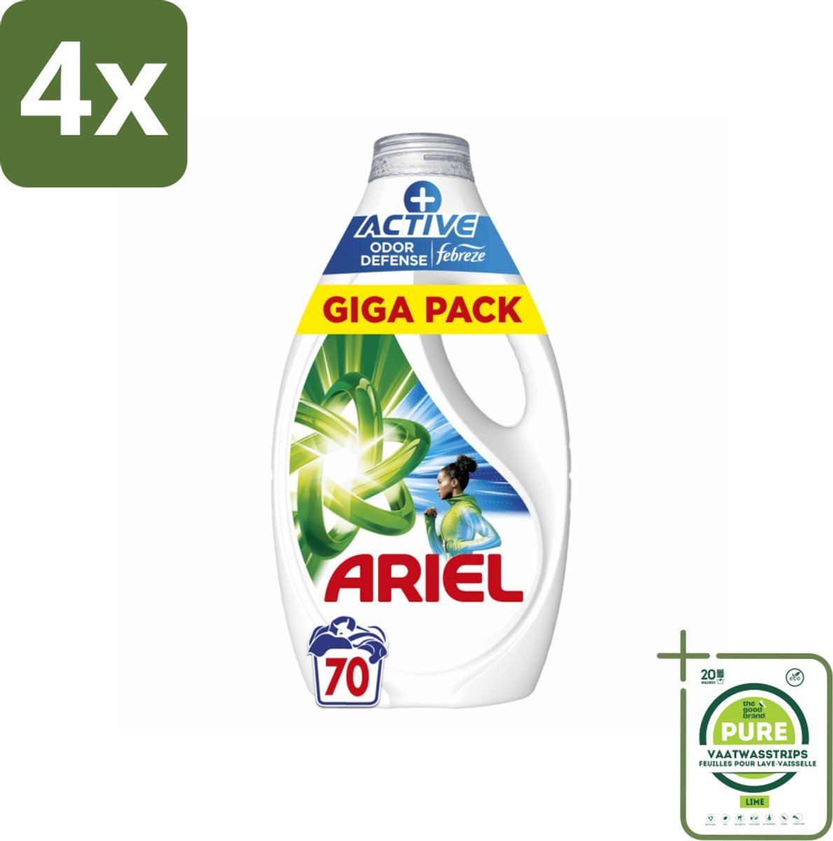 Ariel - Vloeibaar Wasmiddel - +Actieve Odor Defense - 70 Wasbeurten - 3,15 liter - Voordeelverpakking - 4 stuks - Ariel wasmiddel - Wasmiddel met geurcontrole