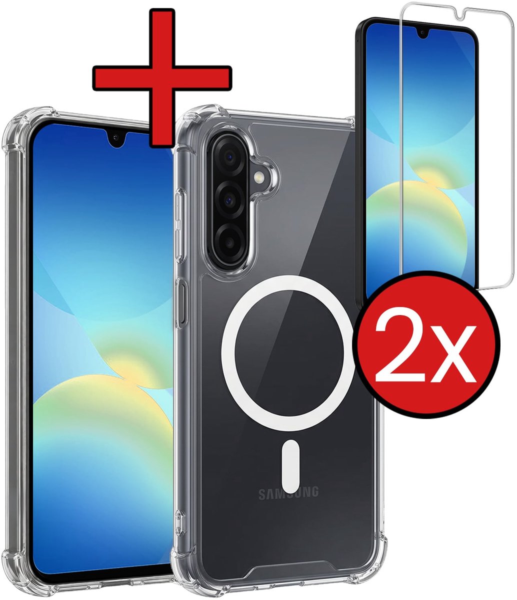 Hoesje - Met 2x Screenprotector - Geschikt voor Samsung Galaxy A26 - Magsafe Compatible - Sterk & Shockproof - Shock Proof Case - Back Cover - Telefoon Hoes - Telefoonhoes - Transparant
