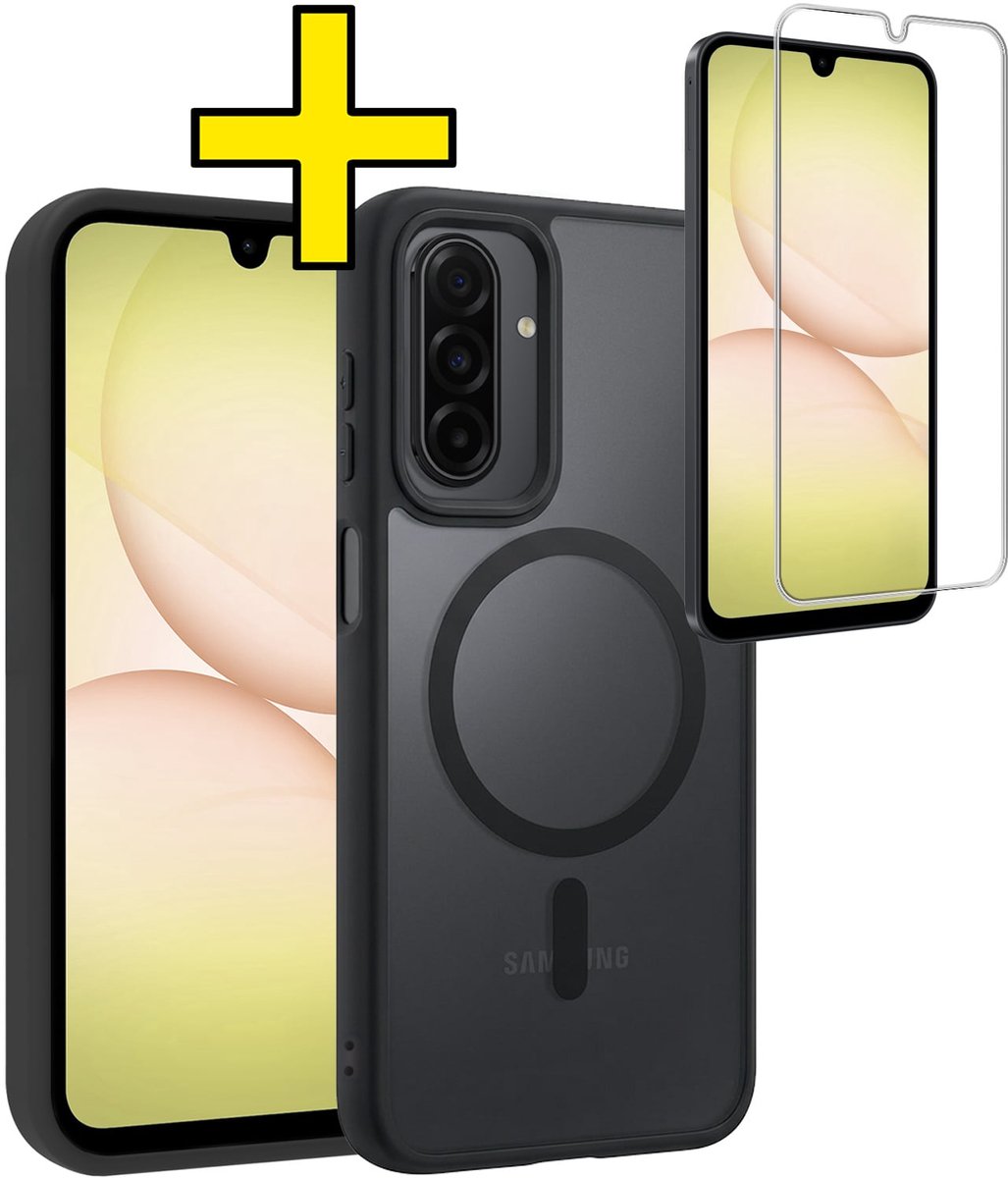 Hoesje - Met Screenprotector - Geschikt voor Samsung Galaxy A17 - Magsafe Compatible - Sterk & Shockproof - Back Cover - Shock Proof Case - Telefoon Hoes - Telefoonhoesjes - Zwart