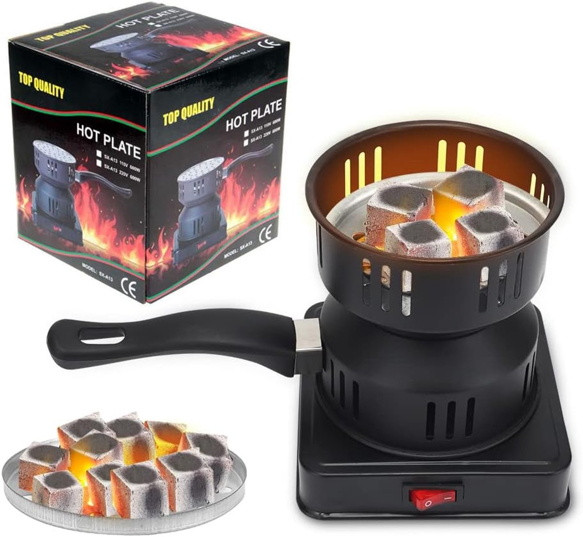 SnelShoppen - Elektrische Houtskool Aansteker 450-600 W Roestvrij Staal met Lange Kabel voor Koffie, Heerlijke Dranken en Feestjes