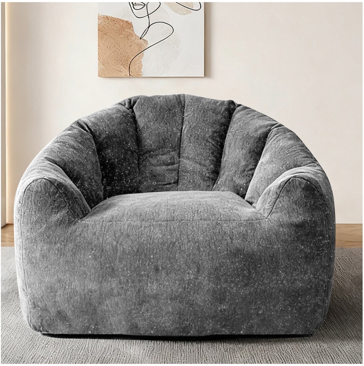 REDOM - Zitzak - Met rugleuning en armleuningen - Rond gevormde stoel/loungestoel - Flanel - Indoor - Grijs - 86,3 x 99 x 64,7 cm