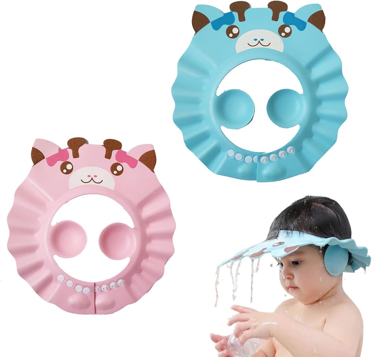 SnelShoppen - 2Pcs Kinderen Douchekap Veilig Aanpasbare Shampoo-Cap Baby Douche Caps Hoofdbedekking Om Water In Ogen En Gezicht Te Voorkomen