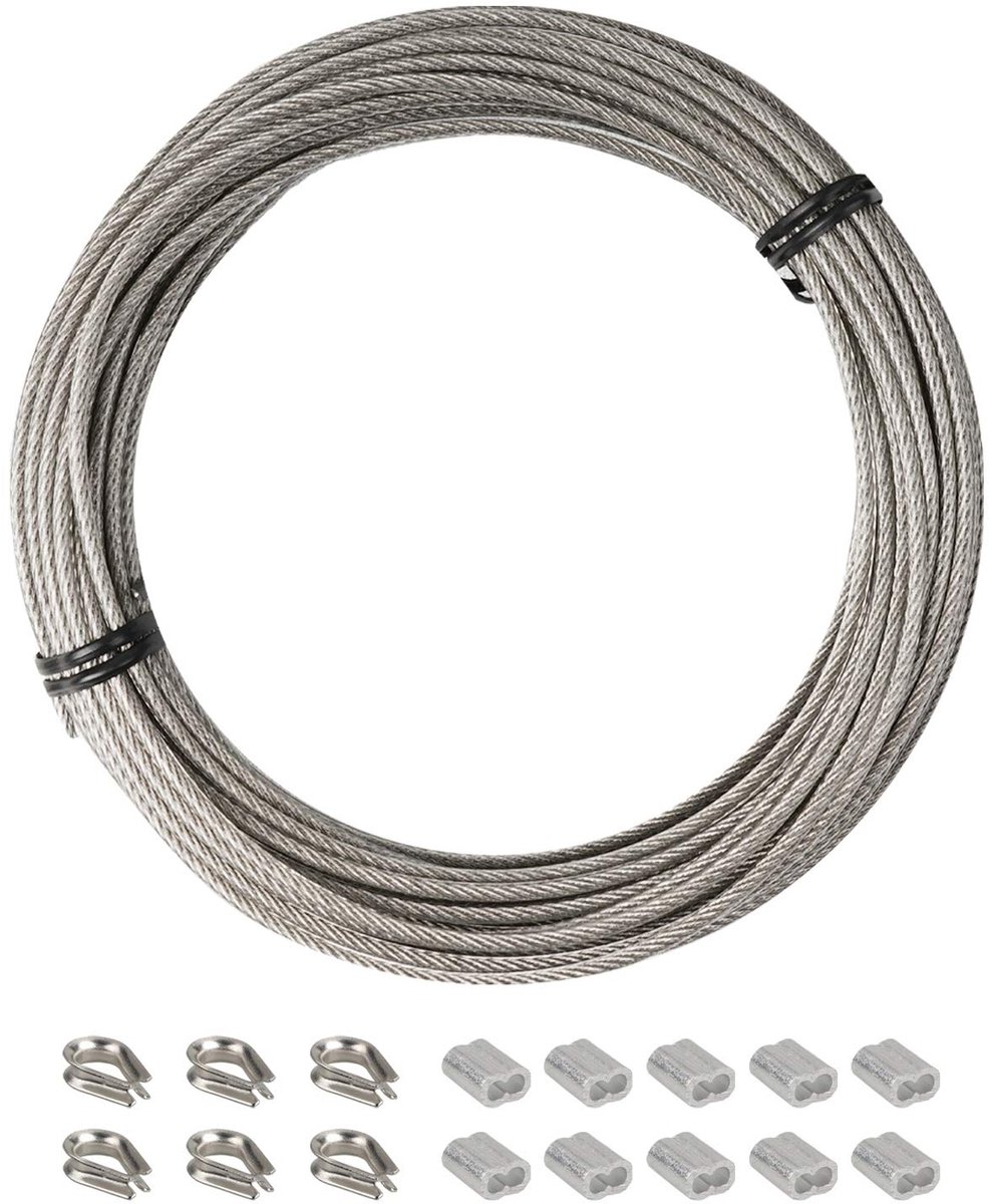 YEYIT 17 stuks 10 m 304 roestvrijstalen kabel met PVC-coating, krimphuls en vingerhoed, buitenlampophanging - ShopVlot