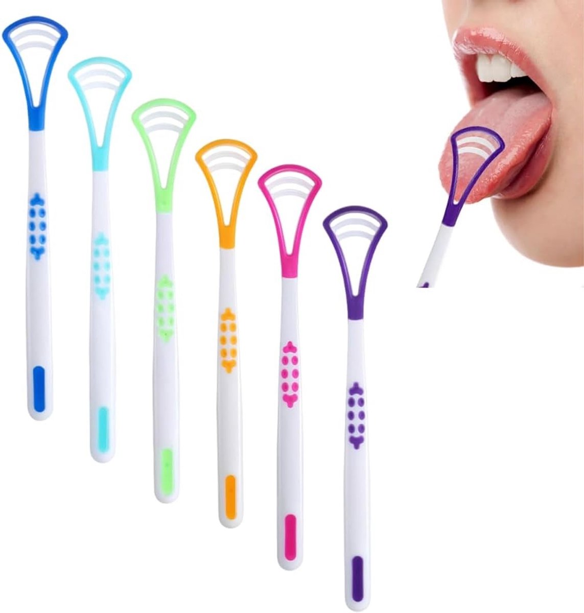 2-in-1 Tongue Cleaner Set van 6 Stuks - Zachte Tongschraper voor Volwassenen en Kinderen - Verbeter Mondhygiëne en Frisse Adem