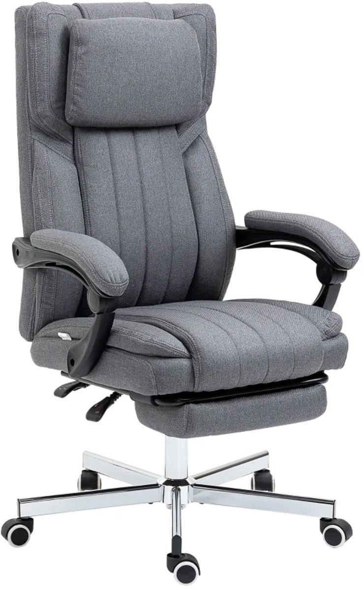 Ergonomische Bureaustoel met Massagefunctie & Voetensteun - In Hoogte Verstelbaar - Max. kanteling 135° - Kantoorstoel - Gamestoel - Volwassenen Stoel - Directiestoel - Computerstoel - Grijs