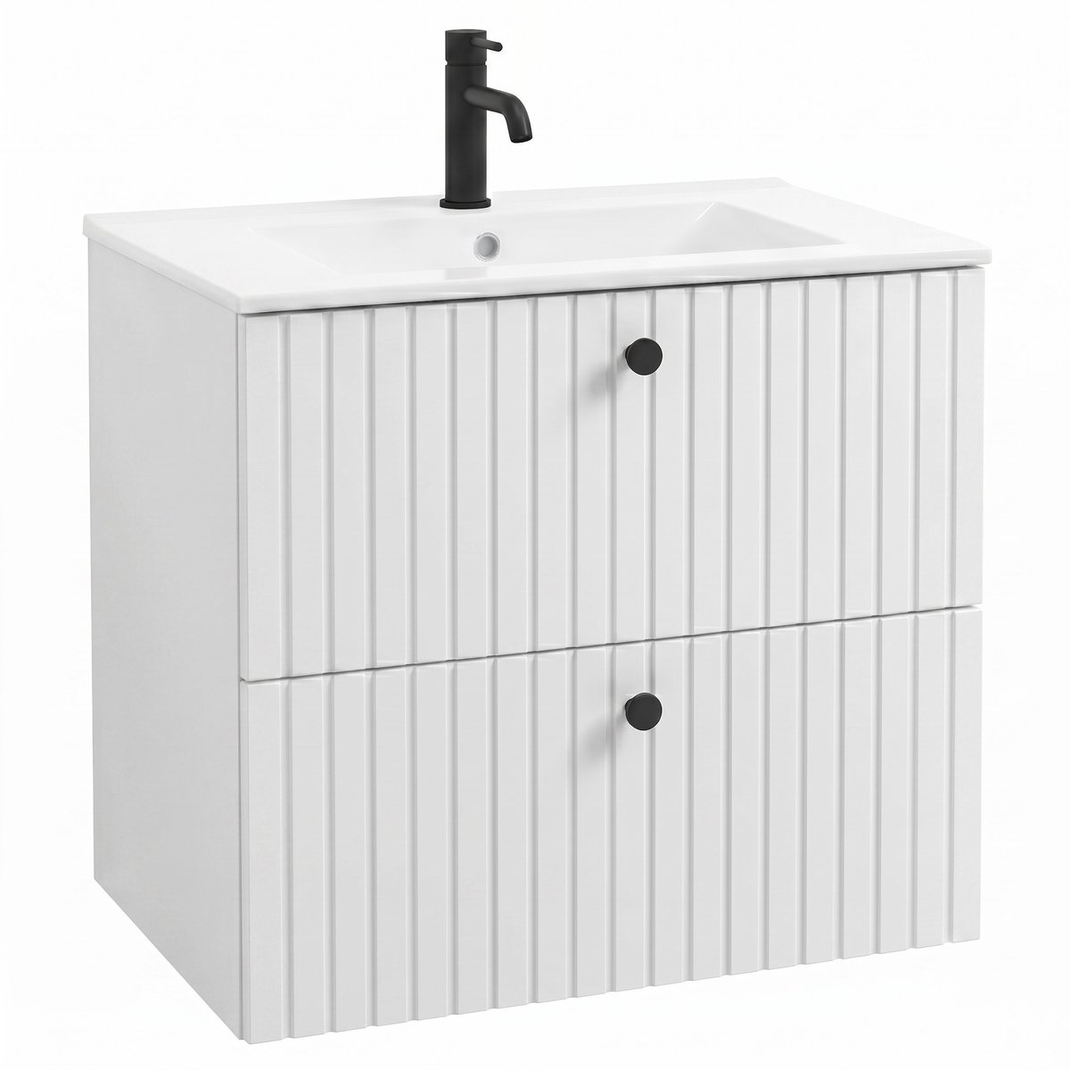 Badplaats Badkamermeubel Set Fargo 80 x 45 cm – Mat Wit – Hangend Wastafelmeubel met Soft-Close