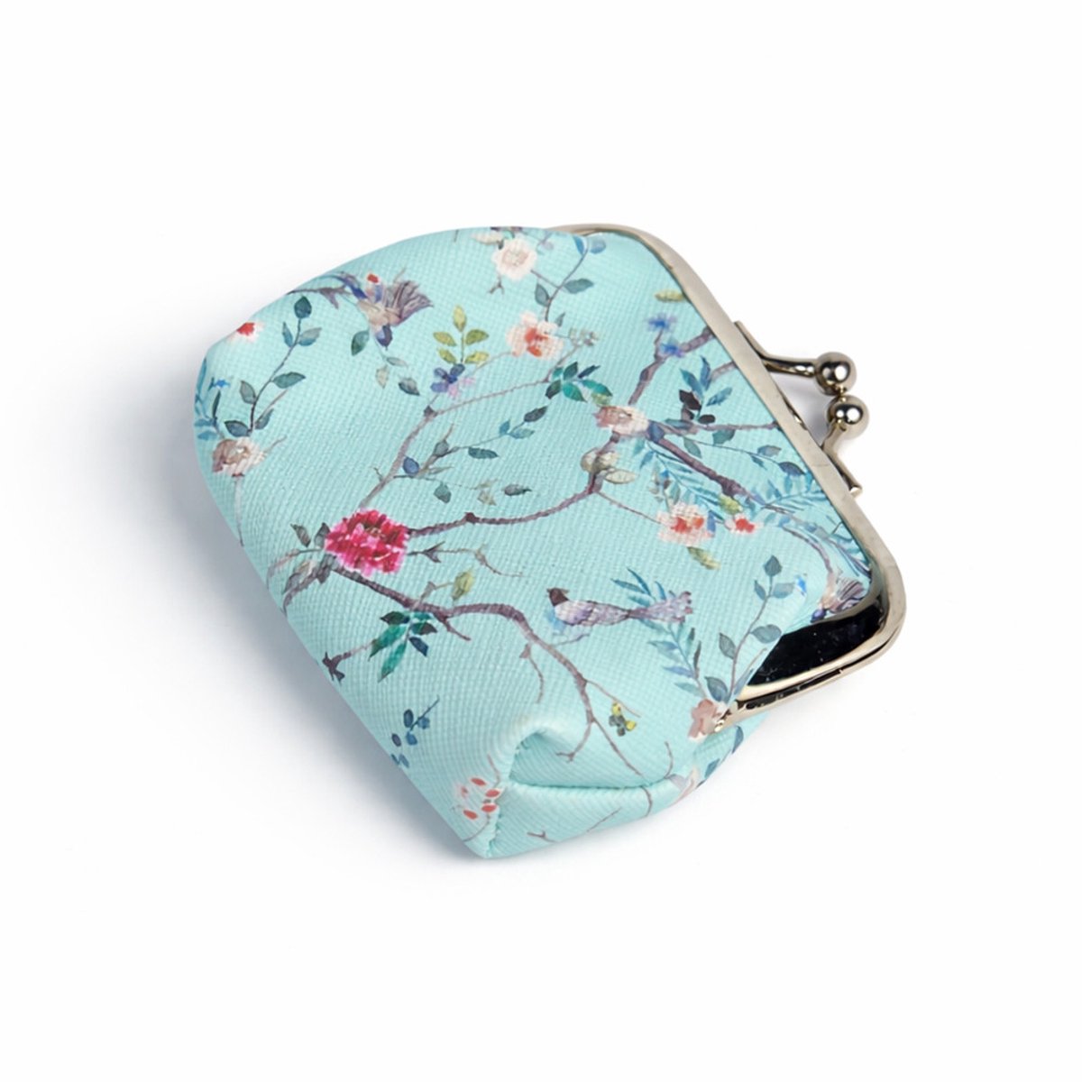 Portemonnee - Knip portemonnee - Coin purse - Geld bwaren - Pasjeshouder - Bloesem print - 9x7 cm - Blauw - Jonyx
