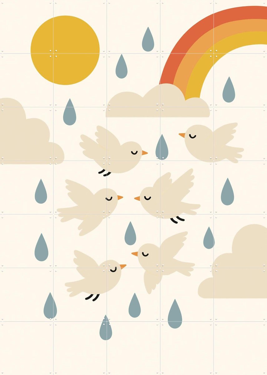 IXXI Sunny Showers Flight, Treechild & Various - 100 x 140 cm - Gratis ophangtool - Grote wanddecoratie en posters - Speels, Digitale Kunst, Modern