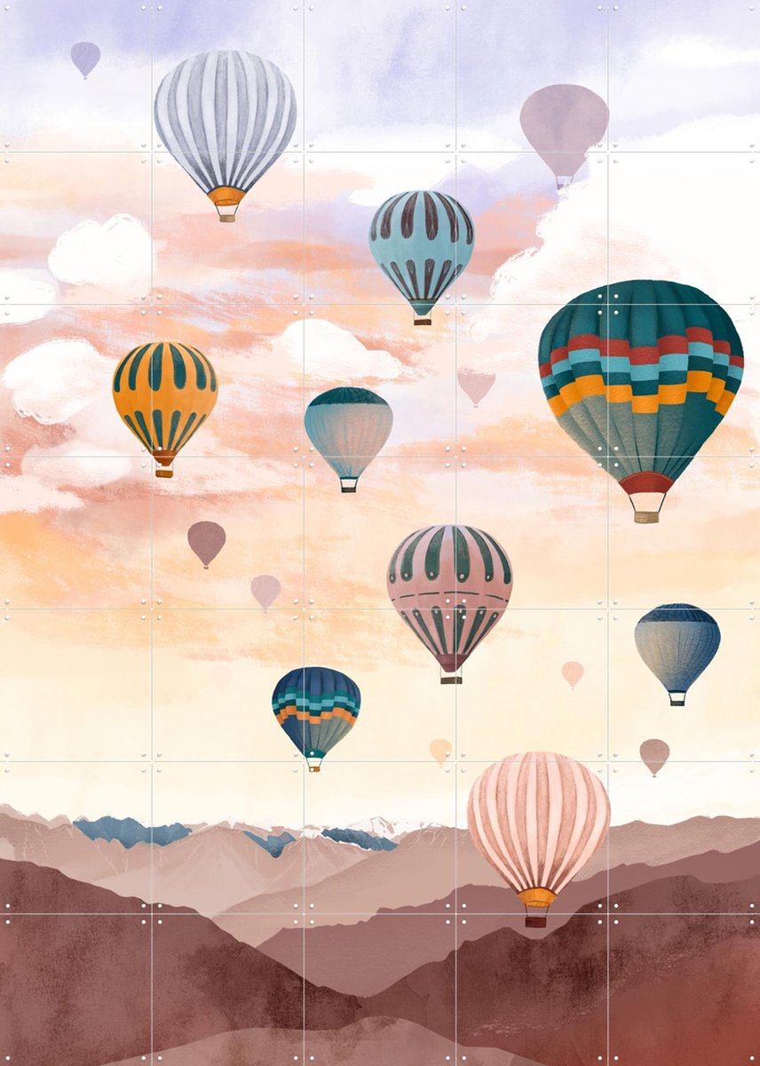 IXXI Air Balloon Sky, Goed Blauw - 100 x 140 cm - Gratis ophangtool - Grote wanddecoratie en posters - Digitale Kunst, Fantasierijk, Kleurrijk