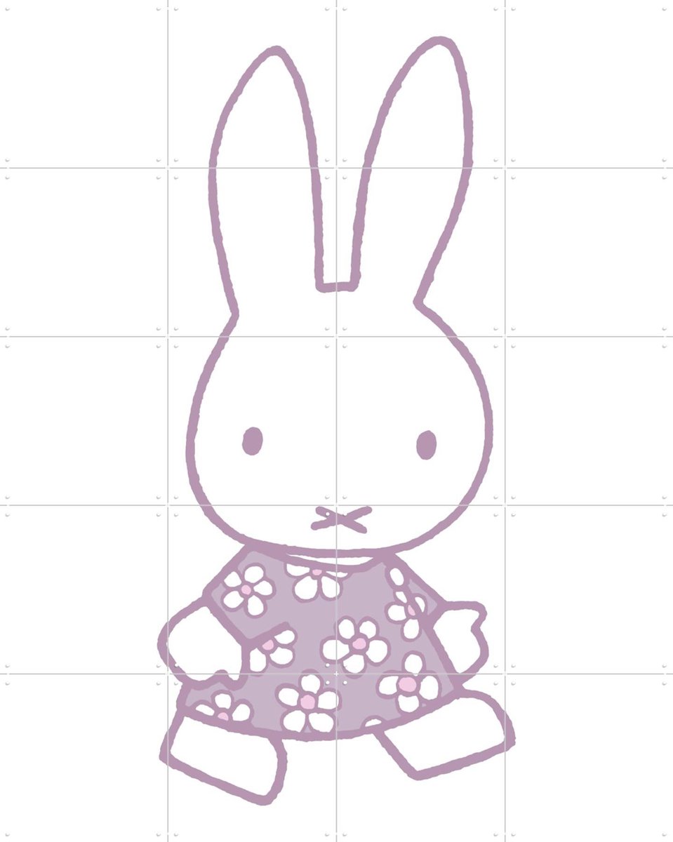 IXXI Nijntje Paars met Bloemenjurk, Nijntje - 80 x 100 cm - Gratis ophangtool - Grote wanddecoratie en posters - Speels, Illustraties, Cartoonesk