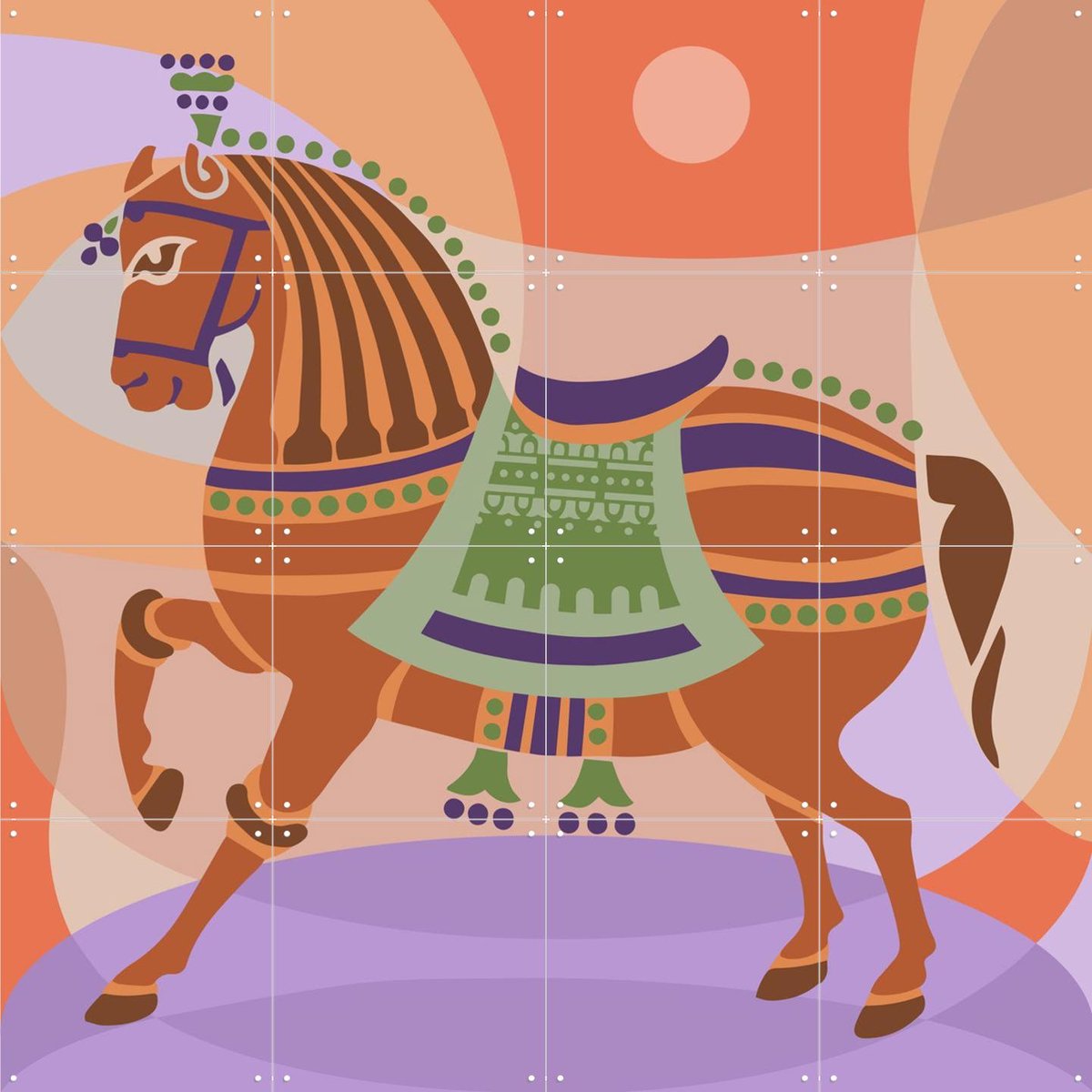 IXXI Parade Horse, Alejandro B. Canoy - 80 x 80 cm - Gratis ophangtool - Grote wanddecoratie en posters - Kleurrijk, Decoratieve kunsten, Retro