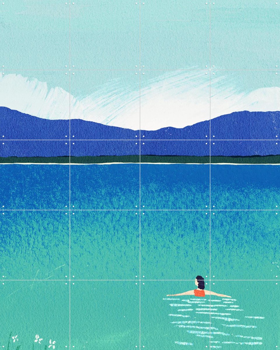 IXXI Morning Dip, Henry Rivers - 80 x 100 cm - Gratis ophangtool - Grote wanddecoratie en posters - Schilderijen, Illustraties, Kleurrijk, Aquarel