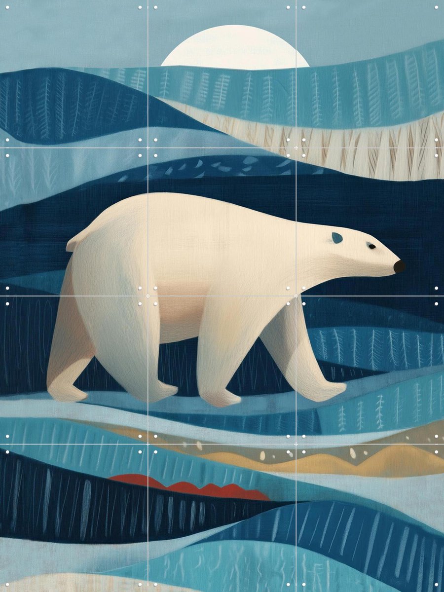 IXXI Polar Bear in the Blue Arctic, Branka Kodžoman - 60 x 80 cm - Gratis ophangtool - Grote wanddecoratie en posters - Digitale Kunst, Speels