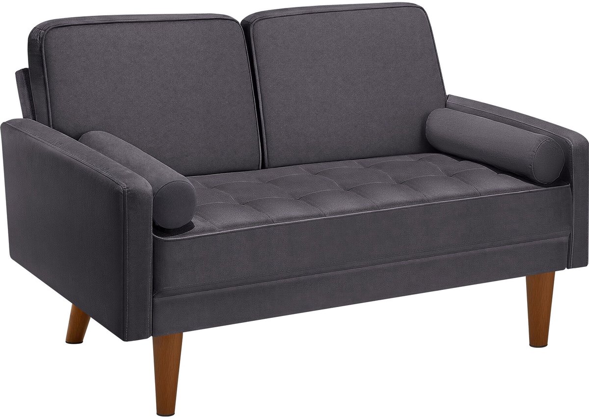 tectake® 2-zits Bank - Zitbank - 135 x 76 x 85 cm - Fluweellook Bekleding - Zitkussen van 15 cm dik - Binnenvering en Doorgestikt Patroon - Scandinavisch Design - Wasbaar - Fluweellook Grijs