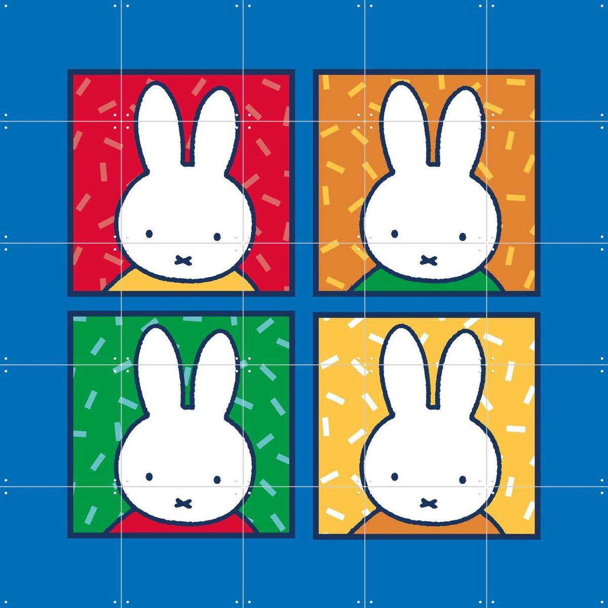 IXXI Nijntje Pop Art - Blauw, Nijntje - 100 x 100 cm - Gratis ophangtool - Grote wanddecoratie en posters - Illustraties, Speels, Cartoonesk, Pop art