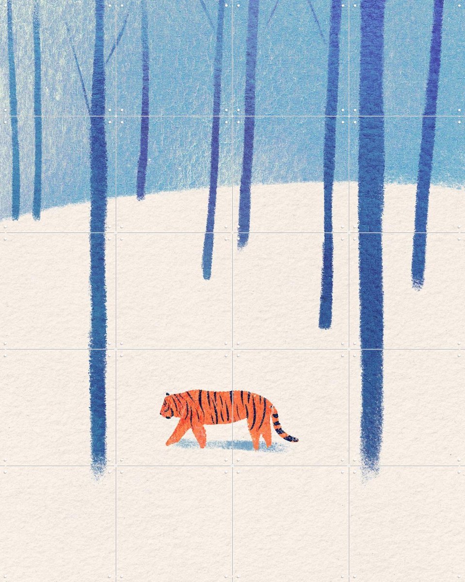 IXXI Tiger In The Snow, Henry Rivers - 80 x 100 cm - Gratis ophangtool - Grote wanddecoratie en posters - Illustraties, Gang, Woonkamer, Slaapkamer