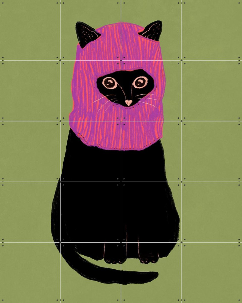 IXXI Rebellious Cat, Raissa Oltmanns - 80 x 100 cm - Gratis ophangtool - Grote wanddecoratie en posters - Modern, Digitale Kunst, Speels, Cartoonesk