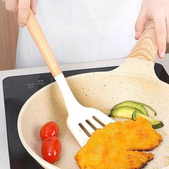 Keukengerei Set 12 Stuks Siliconen Kookgerei Set met Houten Handvat (Vaatwasserbestendig) 392°F Hittebestendige Spatelset, Antiaanbak Kookgerei, Beste Keuken,Khaki color — afbeelding 3