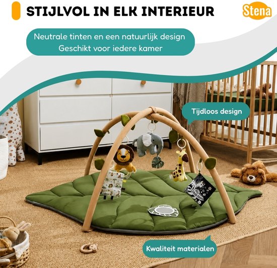 Stena Babygym - Speelkleed Baby met Boog - Jungle+ - 8 Speeltjes - Speelmat - Trendy Design - 0 tot 18 Maanden van Stena — afbeelding 5
