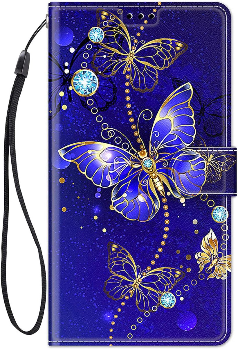 Beschermhoesje voor Samsung Galaxy A17 / A26 5G / 4G; portemonneehoesje van leer met kaartsleuf, klaphoesje met leuk patroon, schokbestendige flip case voor vrouwen - Paars vlinder