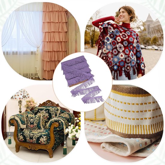 METERXITY 10 meter gordijn franjes franjes rand, 5,6 cm breed polyester franje boho kant naaien franje trimmen kwastje franje trim voor tassen/doe-het-zelf decoratie/rok/bank/kleding [lichtpaars] — afbeelding 4