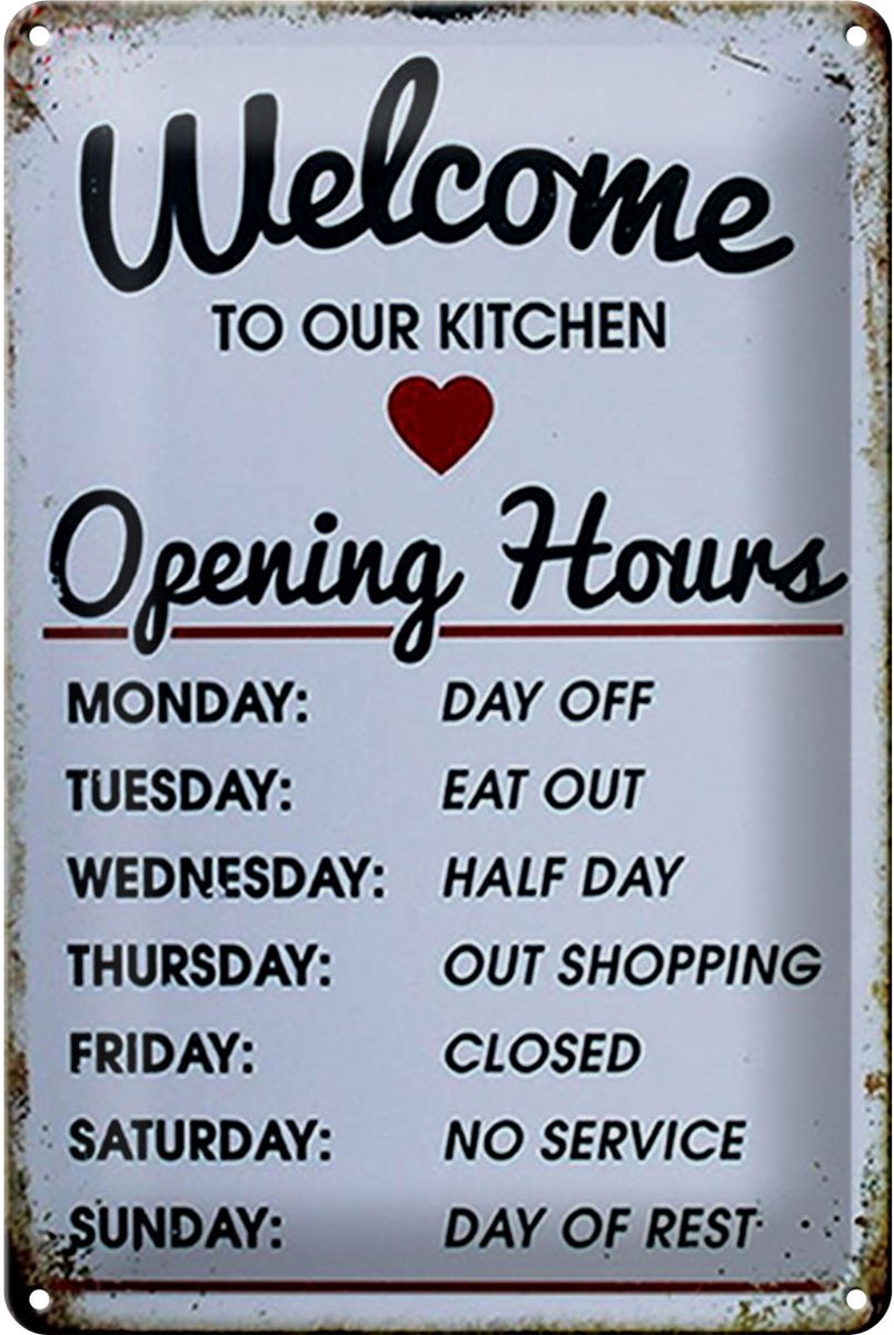 Blechschild Spruch 20x30cm welcome to our Kitchen Opening