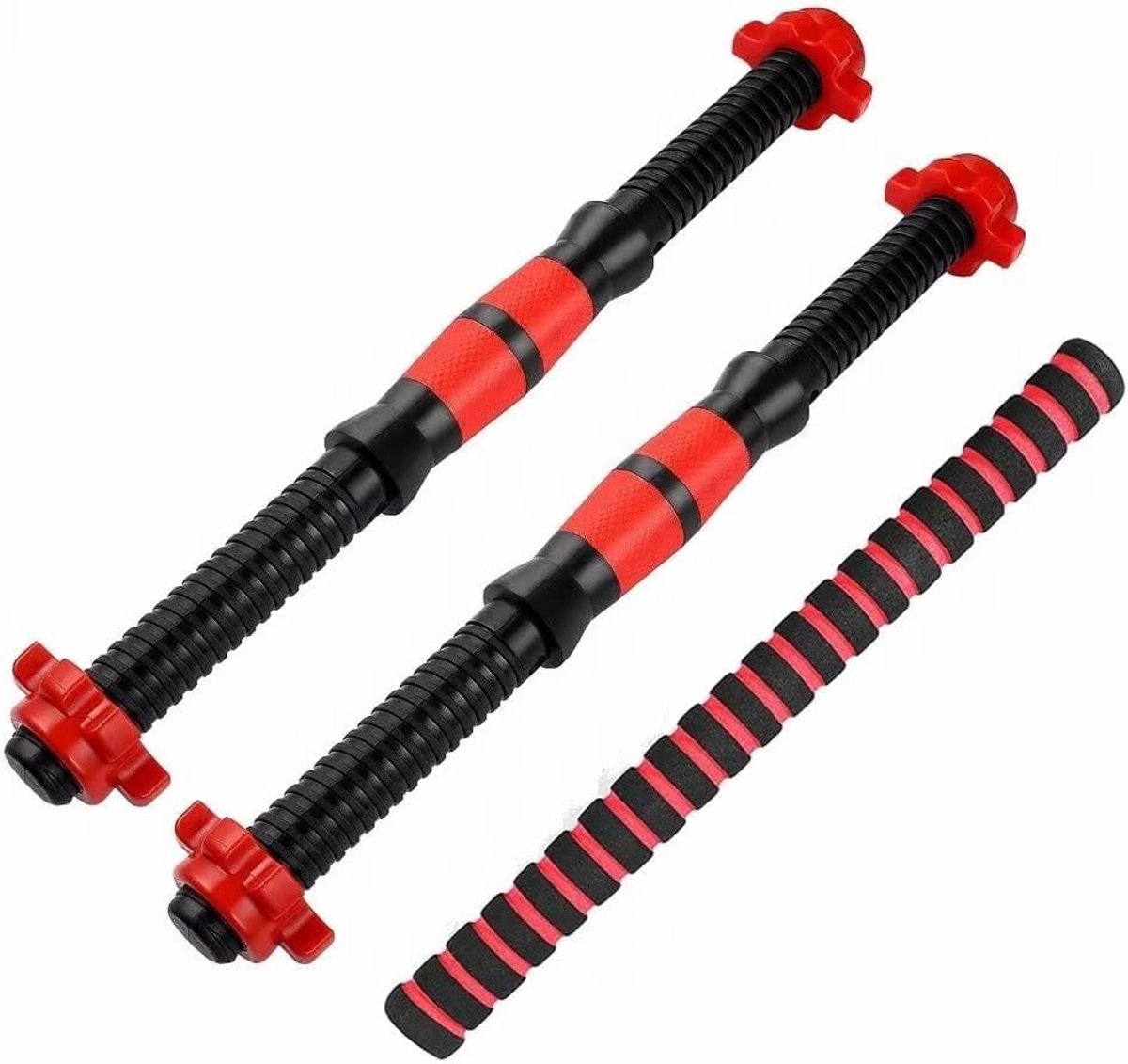 korte halterstang, 3-delige set, 35 cm halterstang + 40 cm drijfstang, geschikt voor halterschijven met een diameter van 3 cm gewichten, haltergreepset met schroefdraad, antislip lange